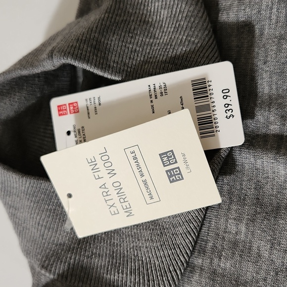 Uniqlo Sweater Mock Neck Merino Wool Grey XL Lightweight Knit Long Sleeve Preppy - Picture 11 of 13
